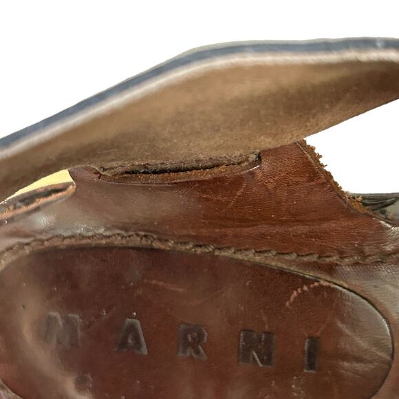 Marni Platform Heels Size 37 EU 7 US Brown‎ Patent Leather Slingback Authentic - Picture 14 of 16